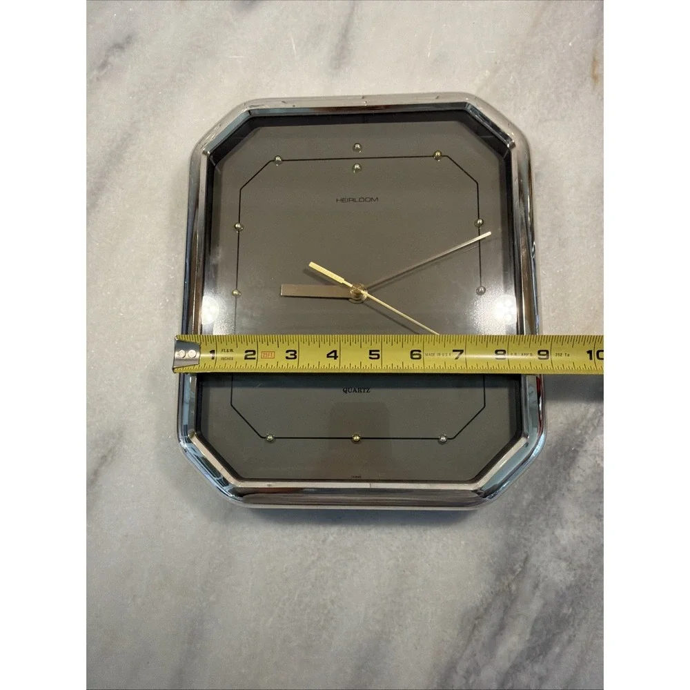 Rare Vtg Heirloom Quartz‎ Wall Clock Octagon Modern Art Deco Style Silver GW994
